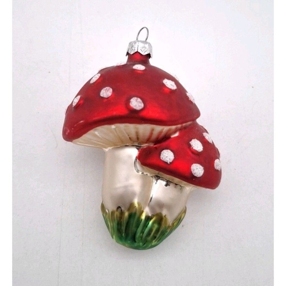 Mushroom Blown Glass Christmas Tree Ornament Red
